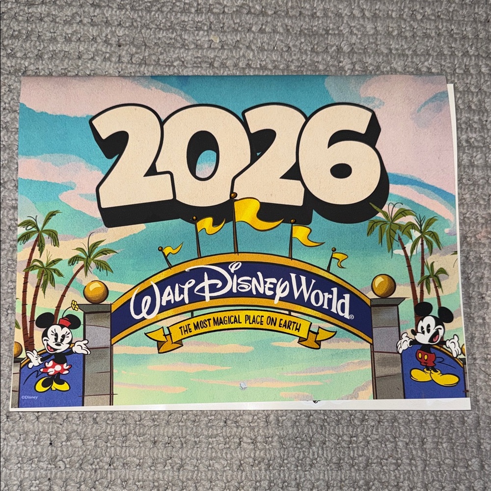 Disney 2026 Calendar with Mickey and Minnie in Blue and Yellow